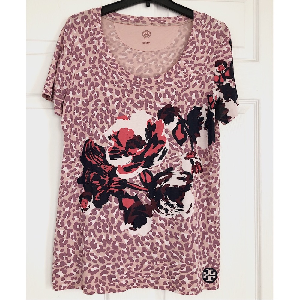 Tory Burch leopard cheetah animal print floral tee